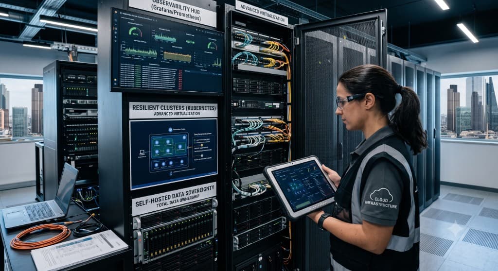 Engenheira de infraestrutura em data center com clusters virtualizados e monitorização em tempo real